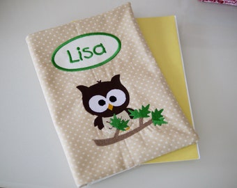 personalized U-booklet cover OWL with name + date of birth, book cover for German precautionary booklet, gift for a birth