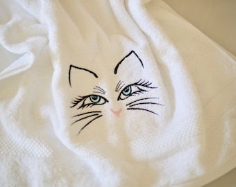 weißes Handtuch Duschtuch KATZE Katzenkopf