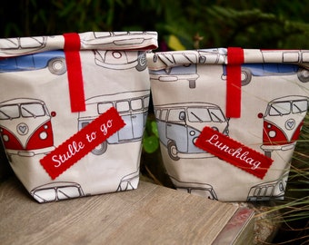 Lunch bag CAR, minibus, lunch box, oilcloth bag, snack bag, lunch bag, with embroidery, also personalized