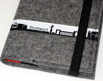 DIN A6, A5, A4 notitieboekje met boekomslag wolvilt skyline Stuttgart - 3 maten - dagboek stad Stuttgart, notities, schetsboek