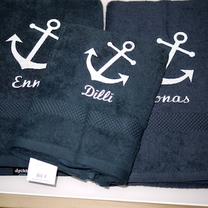 maritime towel/bath towel/guest towel ANCHOR personalized, dark grey, anthracite, embroidered with name, embroidery, anchor embroidery image 3