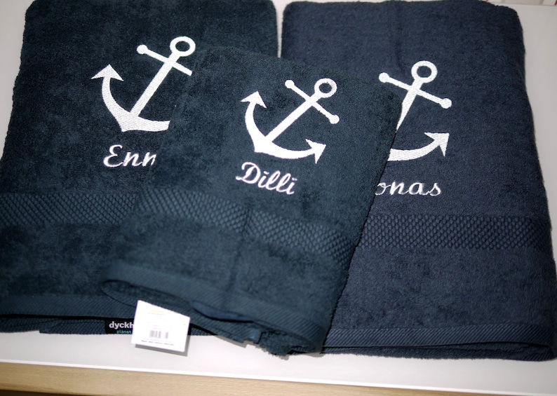 maritime towel/bath towel/guest towel ANCHOR personalized, dark grey, anthracite, embroidered with name, embroidery, anchor embroidery image 3