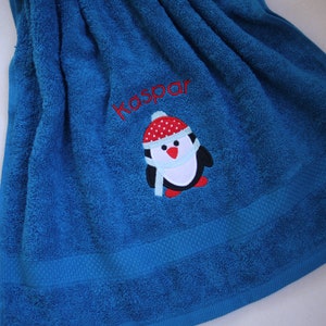 personalized towel for children, bath towel, beach towel with name, towel embroidered with name PENGUIN, children&#39;s towel, gift