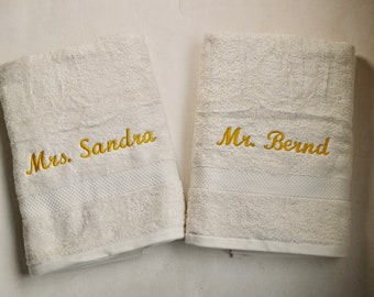 Set of 2 personalized towels, shower towels for weddings - various colors - bath towel, beach towel, with name, embroidered, embroidery