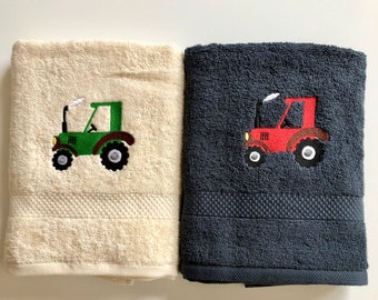 geborduurde kinderhanddoek tractor, tractor, handdoek voor kinderen, douchedoek - verschillende kleuren