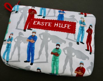 small bag travel first aid kit or cosmetic bag FIRST AID, medication bag, pill bag, playground pharmacy