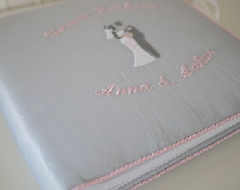 personalized embroidered wedding album bridal couple grey-rosé, photo book for the wedding, photo album wedding, gift for the bride and groom