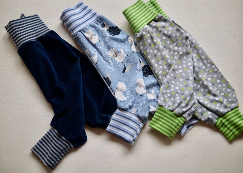 Jersey baby pants for boys size. 80, rompers, play pants, jersey pants size 80, stars sheep, velvet cord, Nicky fabric image 2