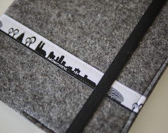 Carnet Skyline MUNICH avec couverture de livre feutre de laine, couverture en feutre, couverture de livre, gris foncé, curiosités de Munich