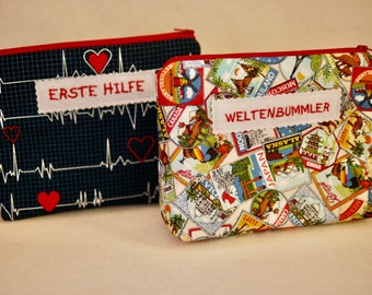 small bag travel first aid kit or cosmetic bag, personalized, fabric bag, make-up bag, bag travel documents,