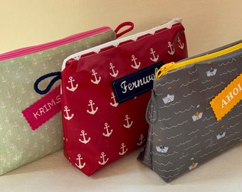 small bag cosmetic bag, coated, laminated cotton, oilcloth, also personalized, fabric bag, make-up bag, pouch