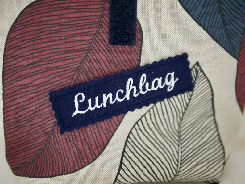 Lunch bag LEAVES with patches or personalized, lunch box, oilcloth bag for lunch, snack, snack, breakfast, wet bag image 2