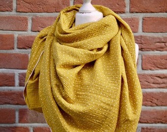 Women's XXL triangular scarf muslin, mustard yellow 135 x 135 cm, large scarf, wrap, light summer blanket, pareo