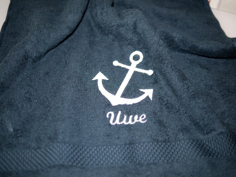 maritime towel/bath towel/guest towel ANCHOR personalized, dark grey, anthracite, embroidered with name, embroidery, anchor embroidery image 5