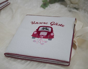 Wedding guest book AUTO personalized, fabric-covered guest book for the wedding, embroidered with names and wedding date, gift for the bride and groom