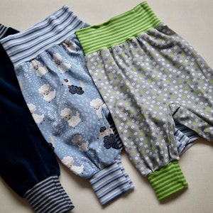 Jersey baby pants for boys size. 80, rompers, play pants, jersey pants size 80, stars sheep, velvet cord, Nicky fabric image 1