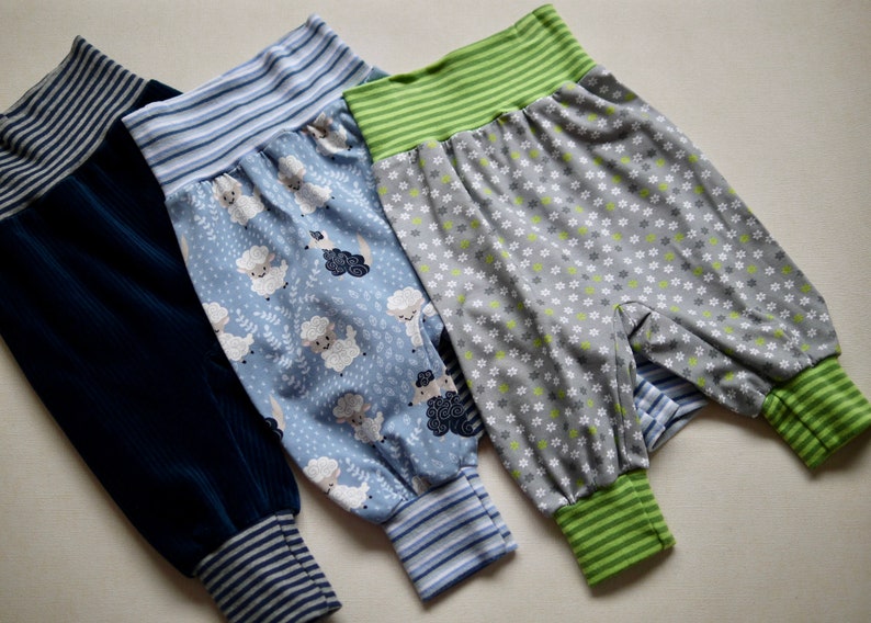 Jersey baby pants for boys size. 80, rompers, play pants, jersey pants size 80, stars sheep, velvet cord, Nicky fabric image 1