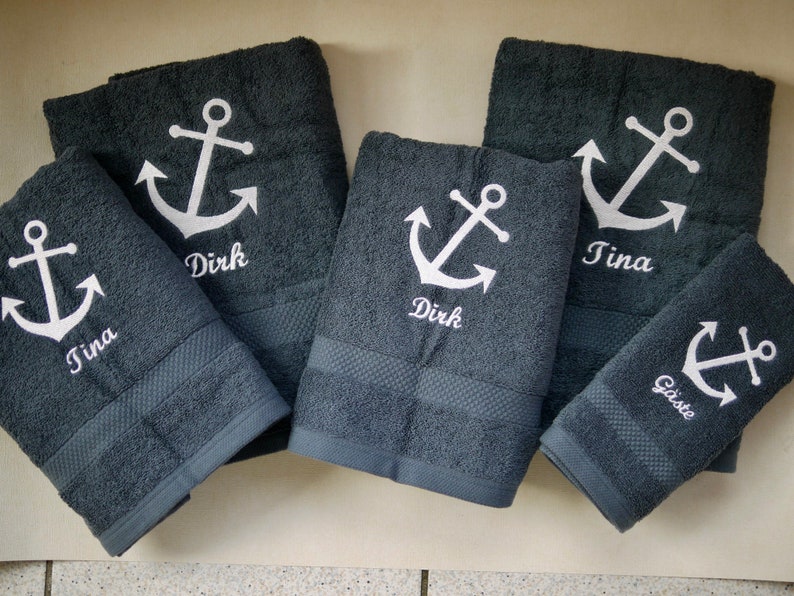 maritime towel/bath towel/guest towel ANCHOR personalized, dark grey, anthracite, embroidered with name, embroidery, anchor embroidery image 7