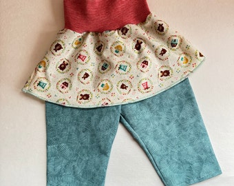 Baby jersey pants for girls with skirt, rompers, bloomers, harem pants TEDDY size. 56/62, gift for a birth, jersey trousers teddy, owl