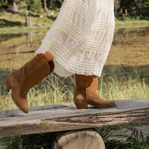 Cowboystiefel für Damen – Leder Westernstiefel im Boho Stil, klassisch braun Bild 1