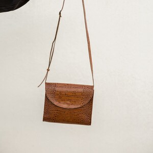 Retro crossbody bag, brown embossed crocodile genuine leather postman bag, minimalistic & timeless design, messenger bag image 4
