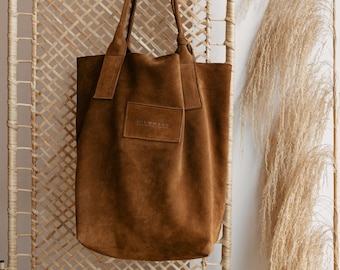 Shopper Bag, Beuteltasche aus Rohleder, Ledertasche im minimalistischen Stil, Geschenk für Sie, Echtleder-Shopper, Naturliebhaber