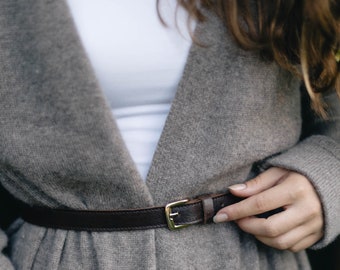 Leather belt women, chocolate brown, brown leather waist belt, ladies belt, genuine leather, gift for her