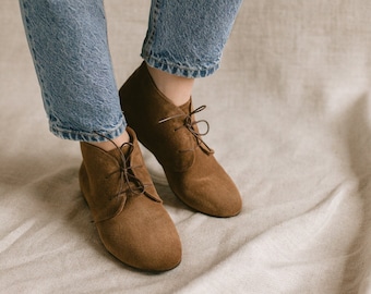 Cigaro brown velvet leather booties, women’s retro style classic ankle boots