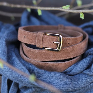 Leather belt women, cigaro brown, brown velvet leather waist belt, ladies belt, genuine leather, gift for her image 1