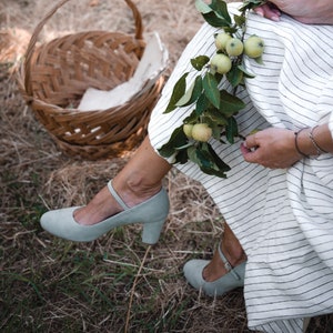 Mary-Jane style natural eucalyptus suede leather, mary jane heels shoes, gift for her, retro bride shoes, nature lover