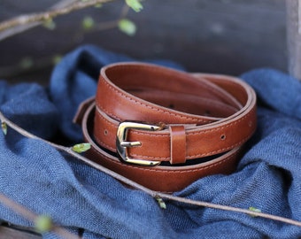 Leather belt women, cognac brown, brown leather waist belt, ladies belt, genuine leather, gift for her