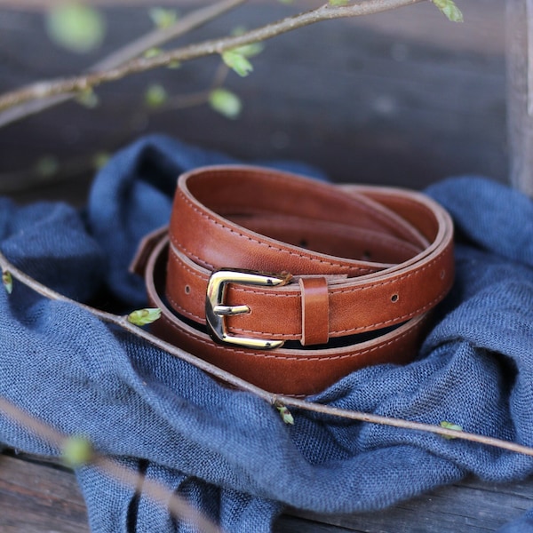 Leather belt women, cognac brown, brown leather waist belt, ladies belt, genuine leather, gift for her