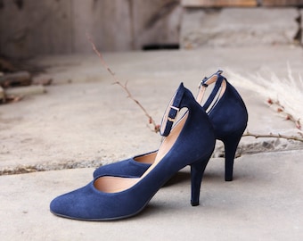 Heels Natural Blue Suede Leather Decollate Shoes Etsy