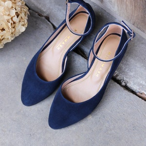 Navy blue flat shoes hot sale
