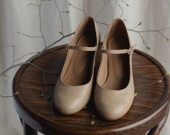 Mary-Jane heels, natural full grain beige leather, mary jane heels shoes, retro bride shoes, nature lover, beige pumps, spring outfit