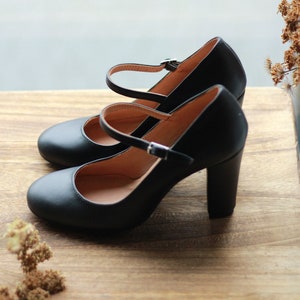 Mary-jane Black Genuine Leather Shoes, Retro Heels Shoes, Retro Bride ...