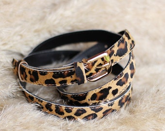 Leather belt women, leopard print calf leather, waist belt, ladies belt, genuine leather, gift for her