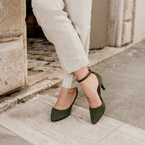 Olive green store suede pumps