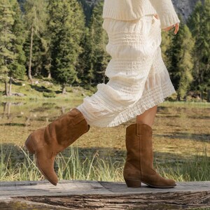 Cowboystiefel für Damen – Leder Westernstiefel im Boho Stil, klassisch braun Bild 2