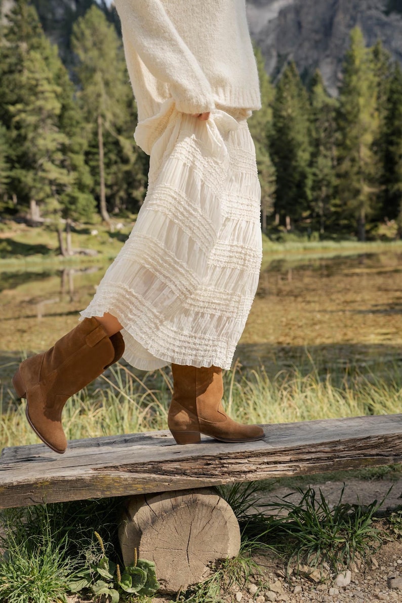 Cowboystiefel für Damen – Leder Westernstiefel im Boho Stil, klassisch braun Bild 1