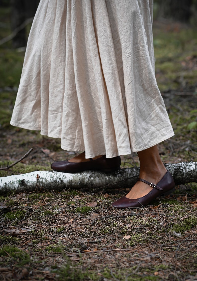 Mary-Jane schokoladenbraune echte Lederschuhe, flache Schuhe, Retro-Stil Ballerinas, Retro-Brautschuhe, Ballerinas, braun, Naturliebhaber Bild 4