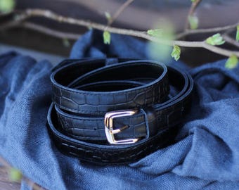 Vintage Lauren Ralph Lauren Wide Black Croc-embossed Italian  display picture 1