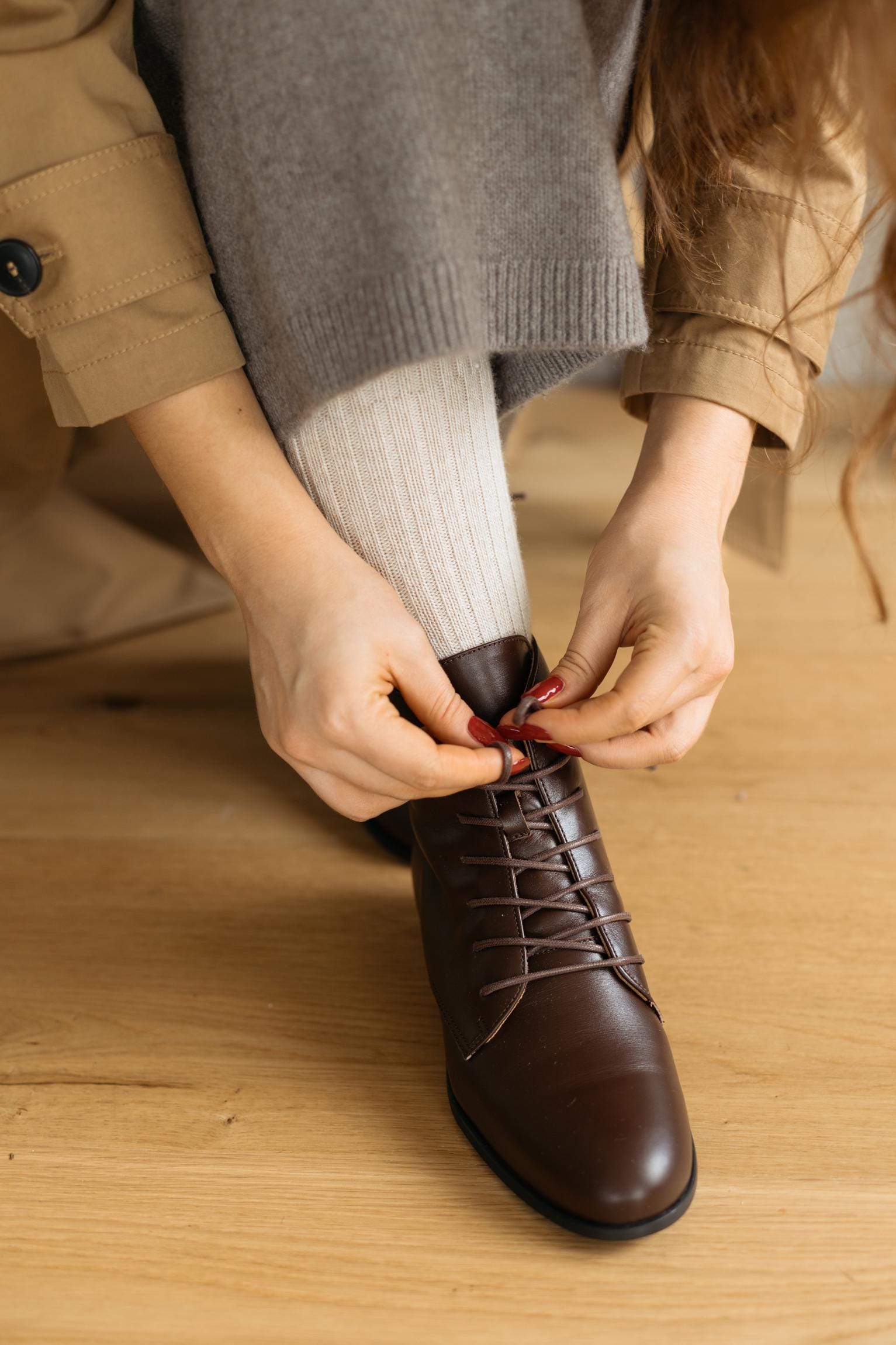 Leather Lace-Up Ankle Boots: Chocolate Brown, Retro Style