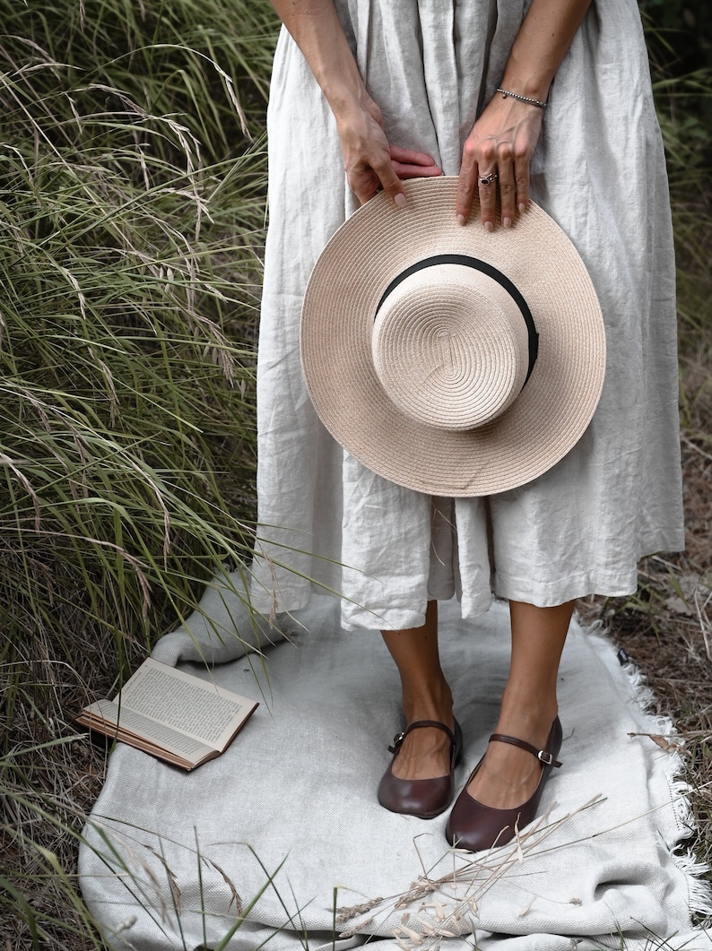 Mary-Jane chocolate brown genuine leather shoes, flat shoes, retro style ballet flats, retro bride shoes, ballerinas, brown, nature lover image 1