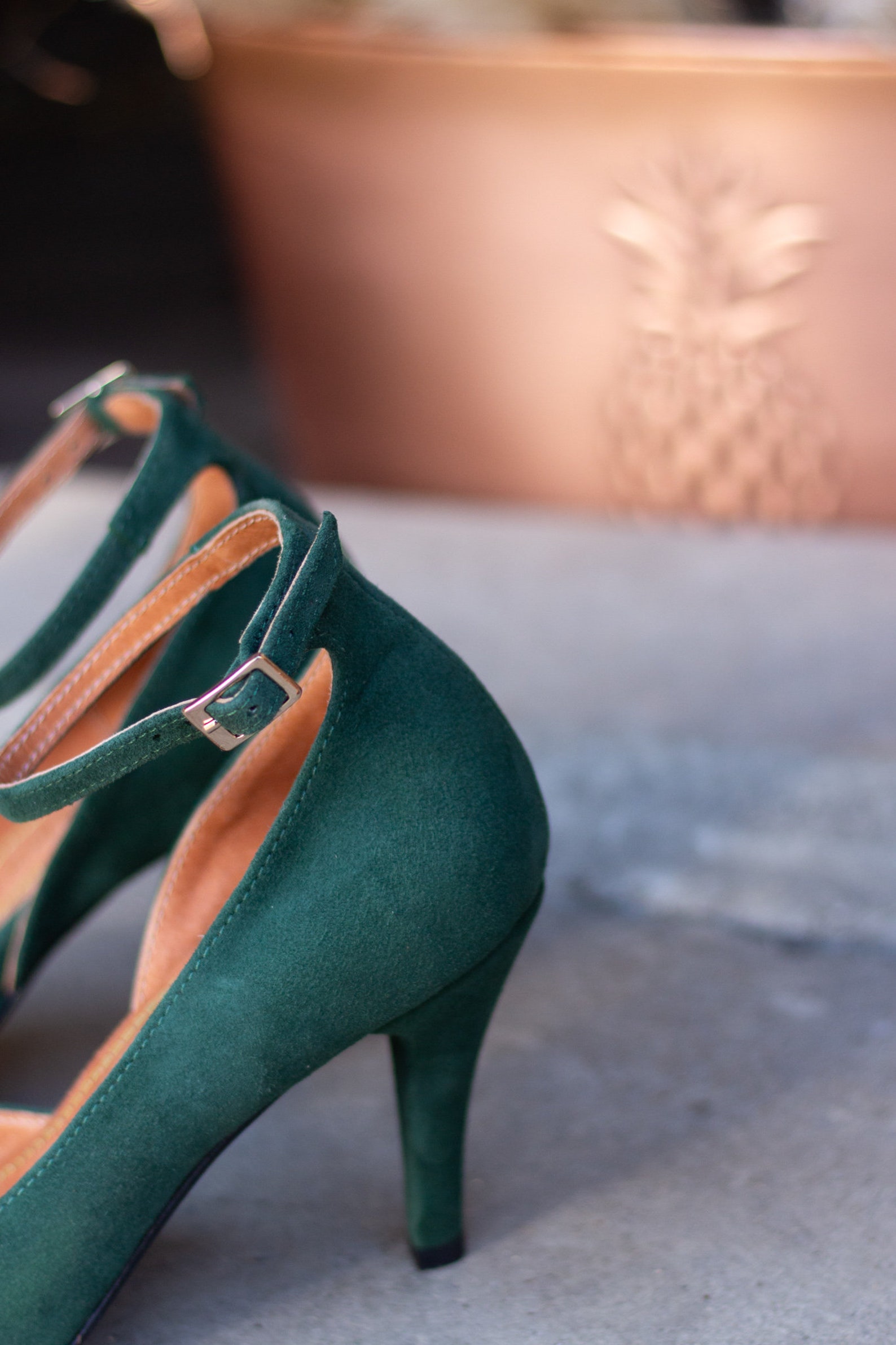 High Heels Natural Bottle Green Suede Leather Decollate Shoes Etsy