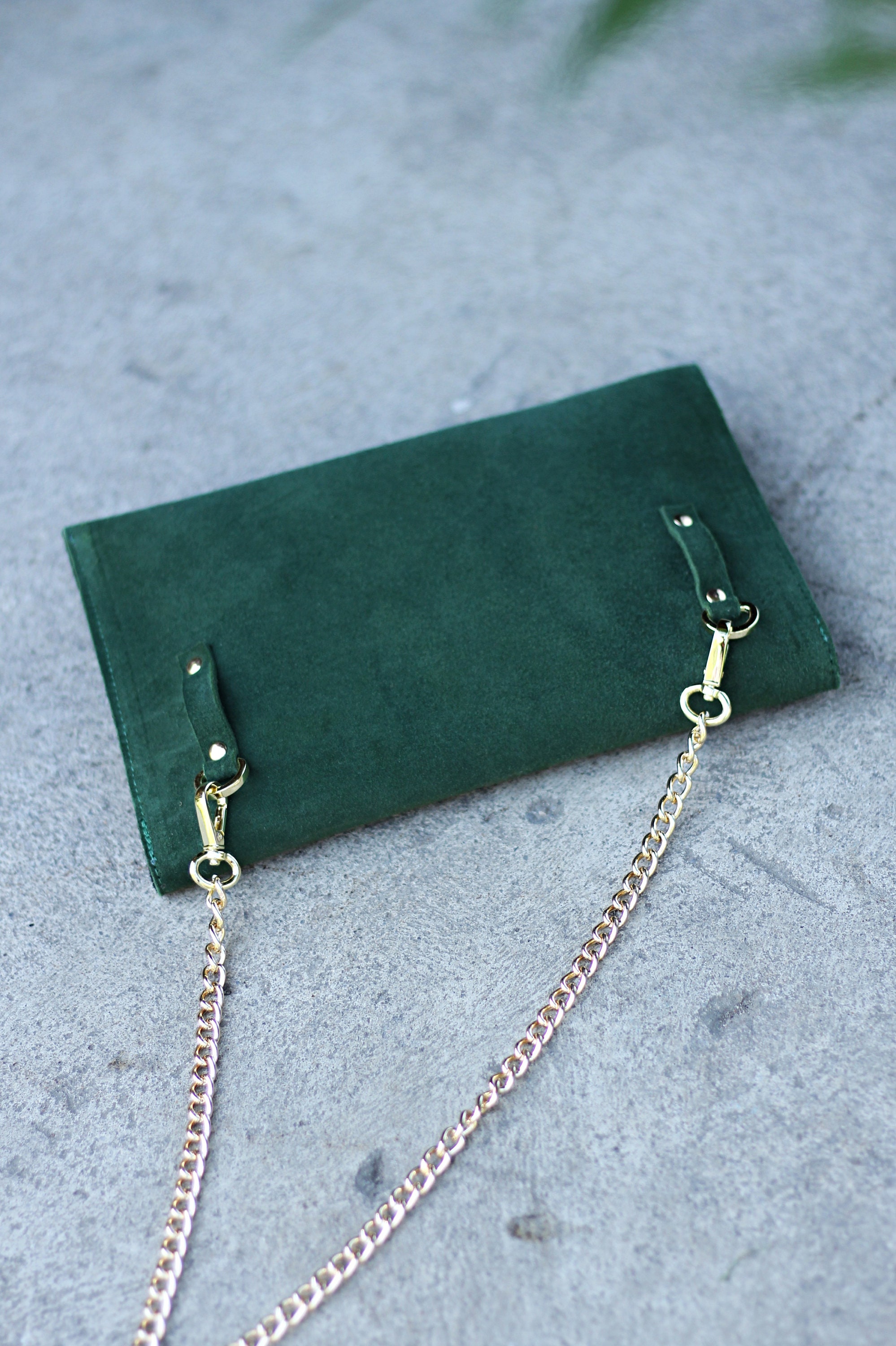 Multipurpose Clutch Bag Bottle Green Suede Leather Etsy