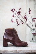 Handmade Chocolate Brown Leather High Heel Booties: Winter Anti-Slip Sole