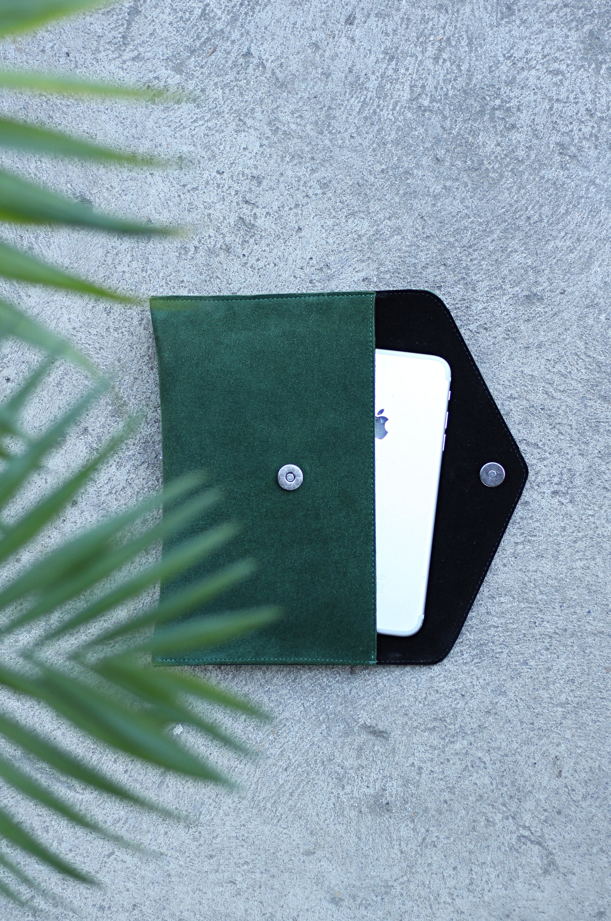 Multipurpose Clutch Bag Bottle Green Suede Leather Etsy