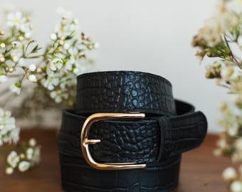 ERL Logo Croco Effect Leather Belt Dark Brown Crocodile Embossed