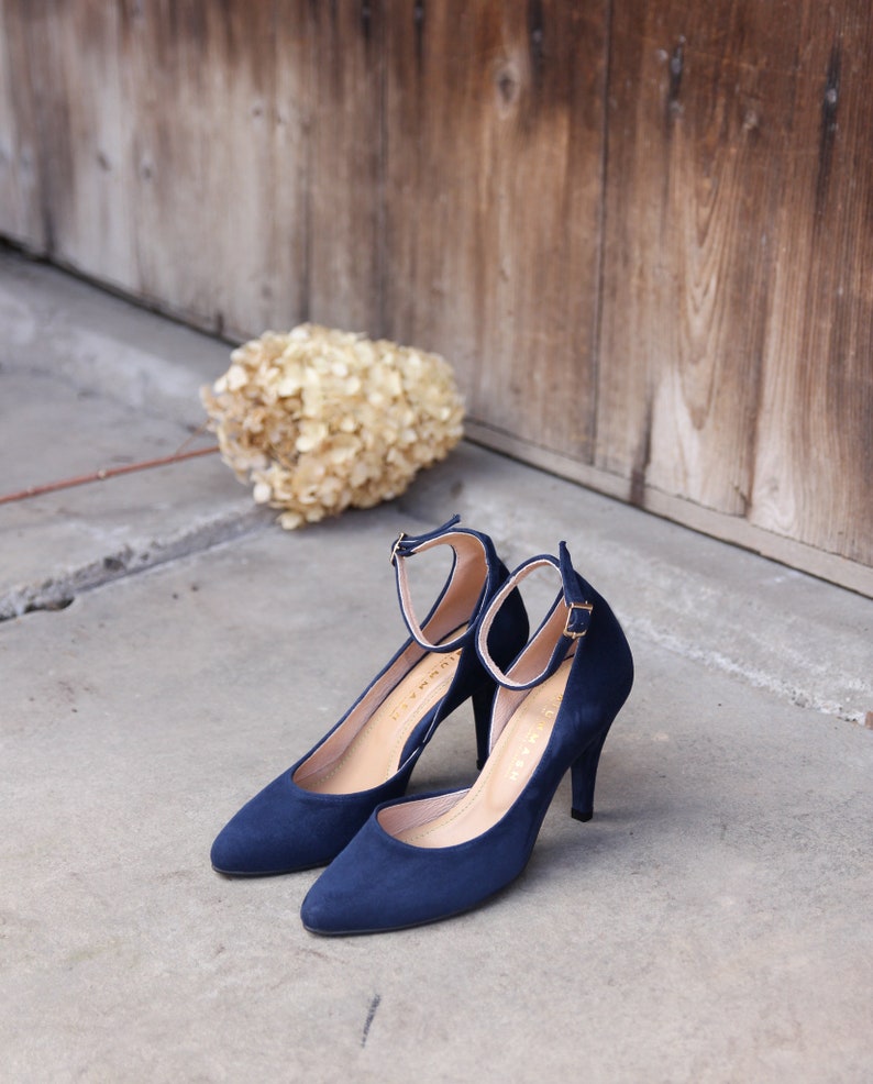 High Heels Natural Navy Blue Suede Leather Decollate Shoes - Etsy